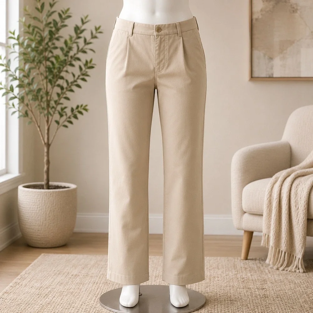George Pleated Chino Pants Mens 40x30 Barley Tan Cuffed Straight Leg Trousers